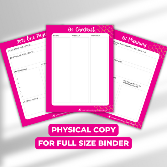 2026 Annual Planning TOP Planner Inserts for Full Size Binder